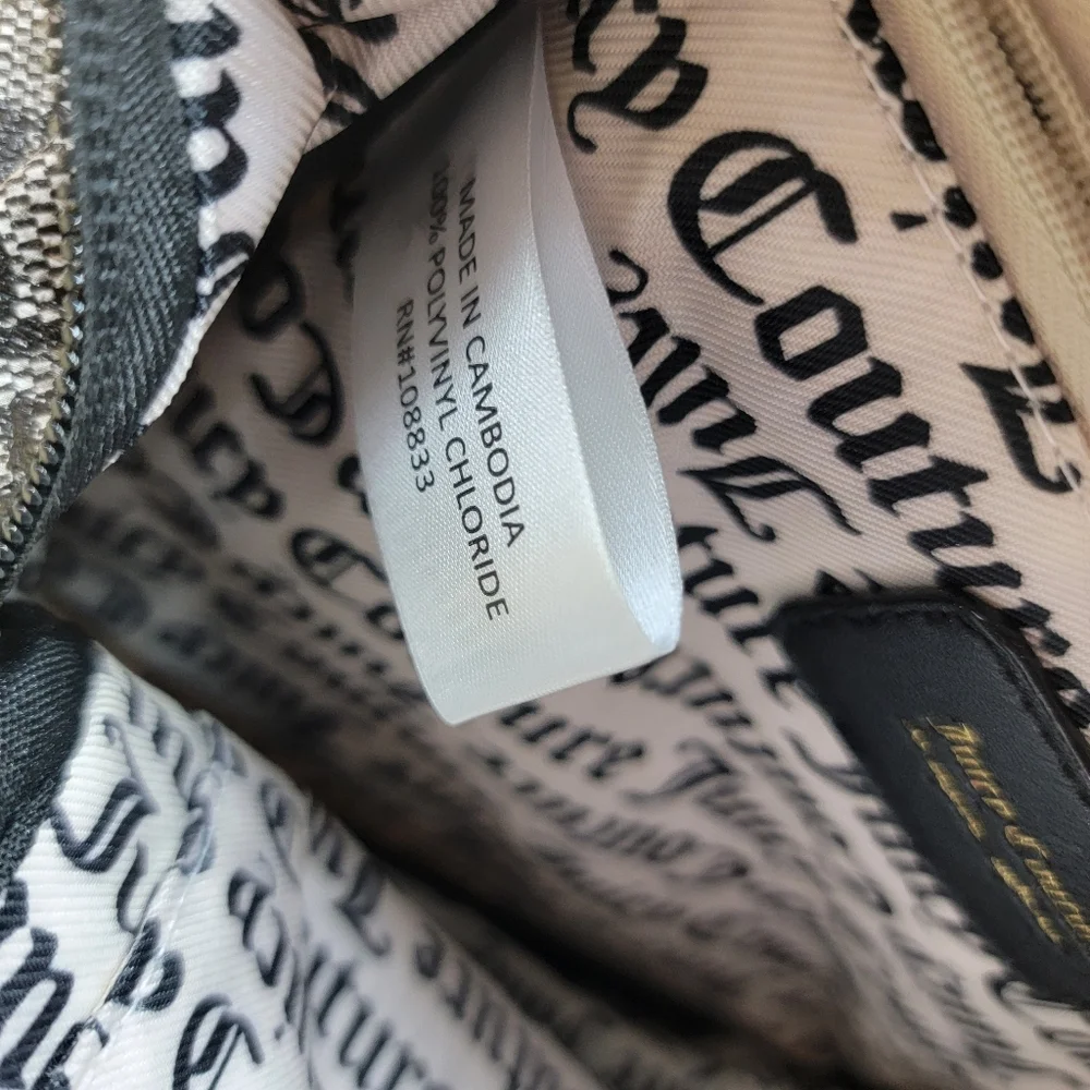 Juicy Couture Goth Stat Black Our Zip Says It All Backpack Black Grey Straps New
